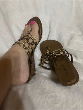 Kelly & Katie Brown Sandals with Gold Chain Accent